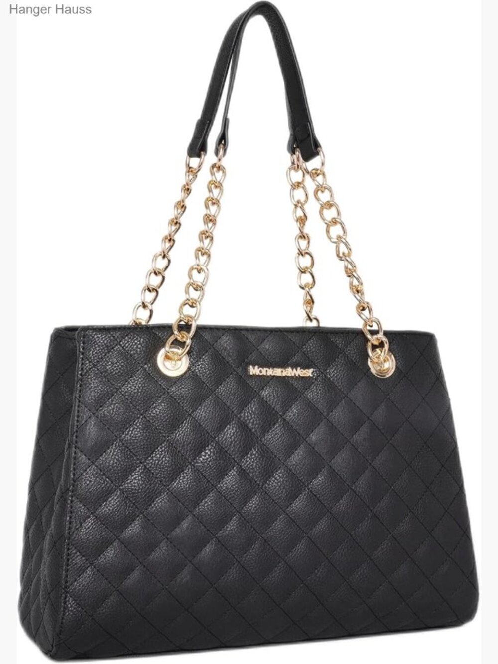 Medium Quilted Tote Bag with Chain Strap - Faux Leather Handbag